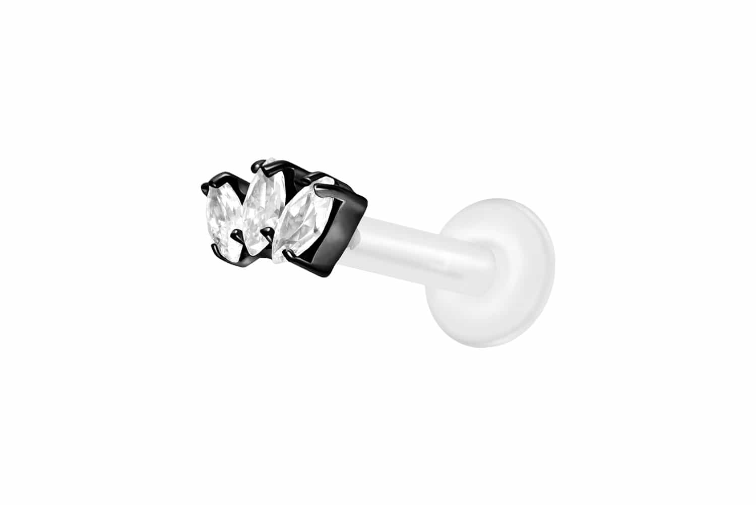 PTFE Labret Piercing mit Innengewinde + Titan-Aufsatz 3 KRISTALLTROPFEN